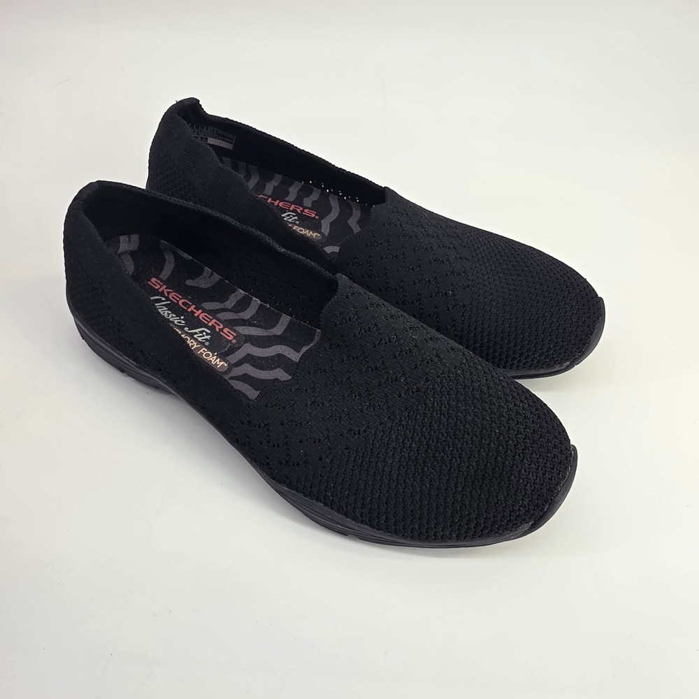 Skechers Classic Fit Memory Foam Slip On Walking Shoes Black Size 7